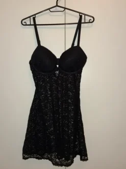 Black lace see through mini slip dress