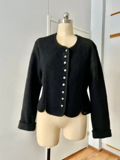 Black Wool Jacket - Button Front Cottagecore Bavarian Cardigan