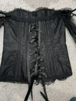 Gotycki gorset z koronkowymi rękawami wiązany przebranie overbust M goth