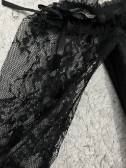 Gotycki gorset z koronkowymi rękawami wiązany przebranie overbust M goth