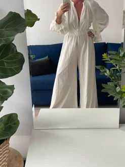 Śmietankowy szerokie nogawki kombinezon PLT rozm L