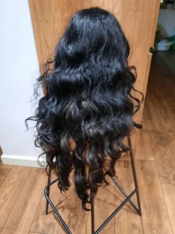 Nowa peruka na bal przebierańców czarne długie włosy roz. uniwersalny