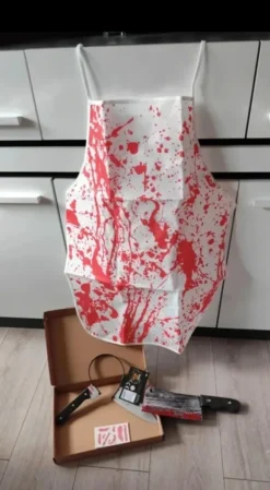 Przebranie bal karnawałowy Cosplay straszny rzeźnik horror fartuch wbity nóż tasak