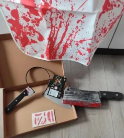 Przebranie bal karnawałowy Cosplay straszny rzeźnik horror fartuch wbity nóż tasak