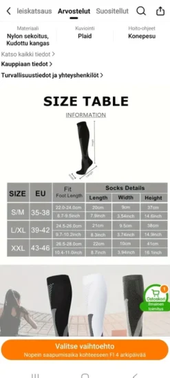 Urheilukompessiosukat naisille XL koko