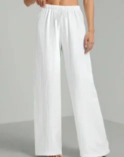 Valkoiset leveälahkeiset kauniit housut