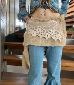 Y2k 2000’s handmade faux fur mini skirt